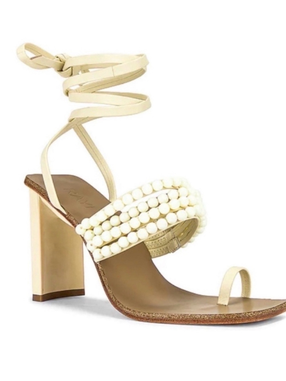 RAYE Patricia Beaded Ankle Wrap Leather Block Heel Sandals Butter Yellow 5.5